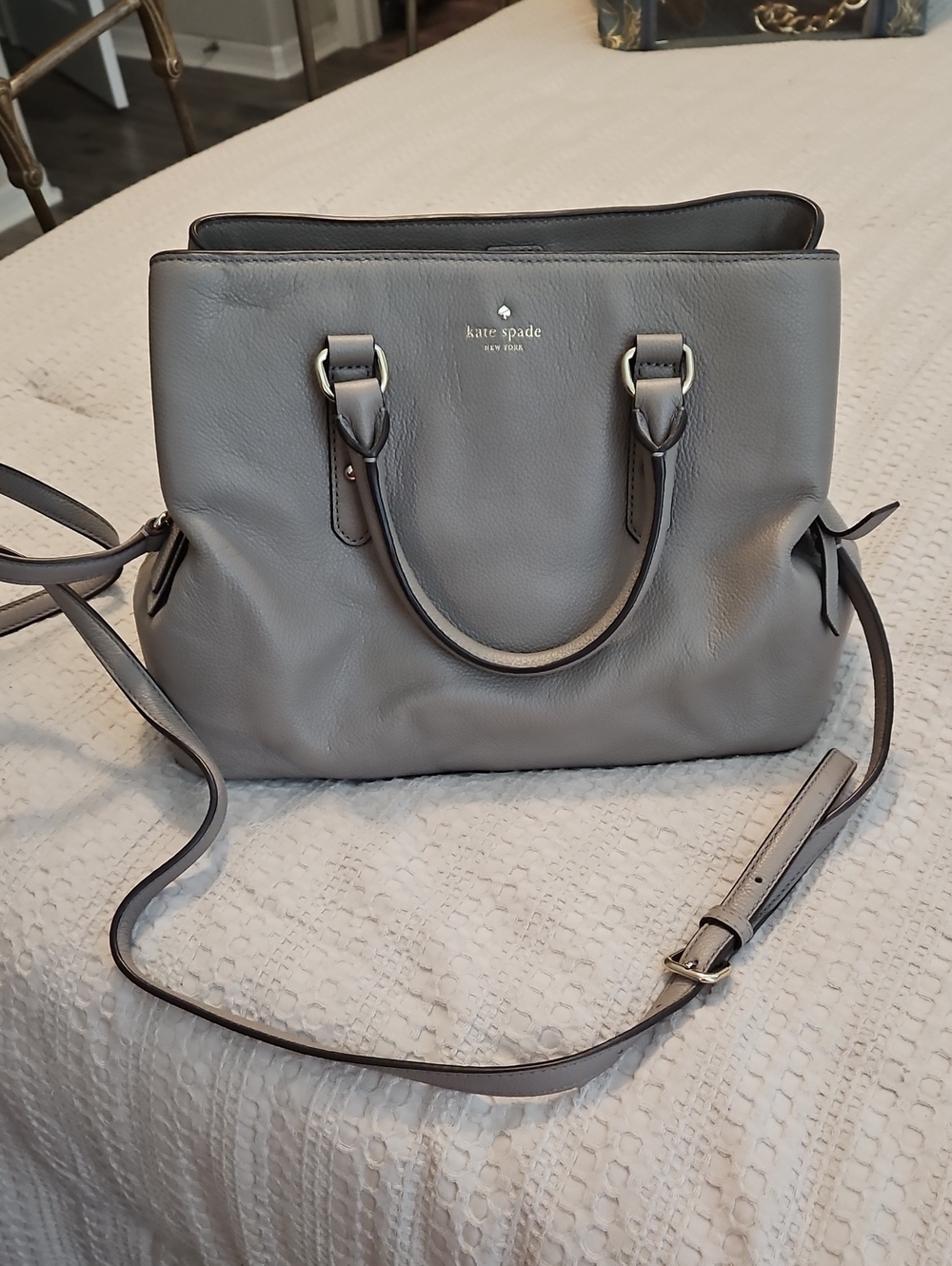 kate spade Gray Leather Shoulder Satchel with Removable Strap